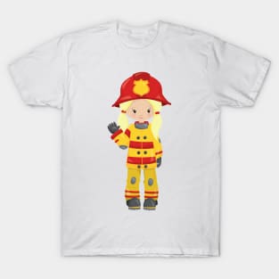 Girl Fireman, Female Firefighter, Blonde Hair T-Shirt